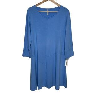 Blue Canoe Womens Slub Puzzle Dress XL Blue Organic Cotton 3/4 Sleeve Minimalist